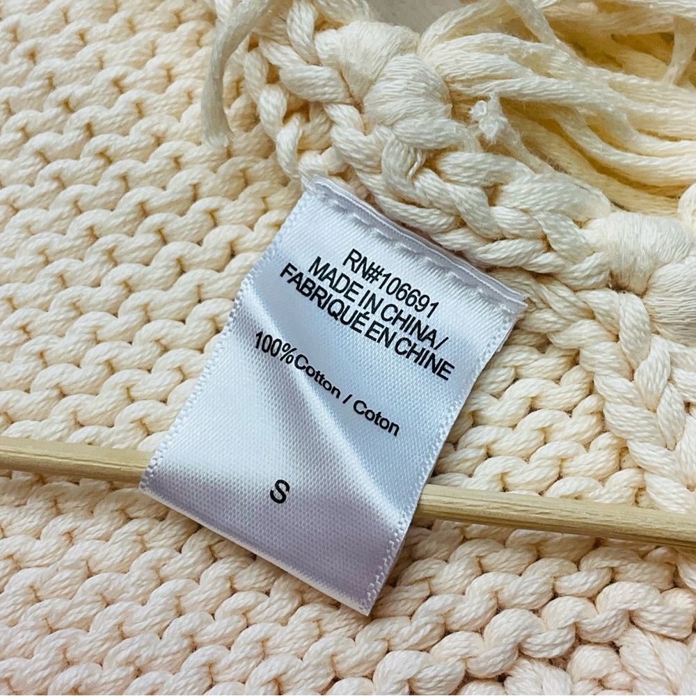 NWT YFB Thick Chunky Knit Ivory Sweater with Side Tassels & Slit 100% Cotton - Picture 9 of 16